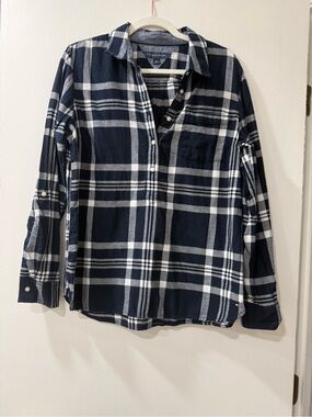 Tommy Hilfiger Navy and White Plaid Button-Down Shirt